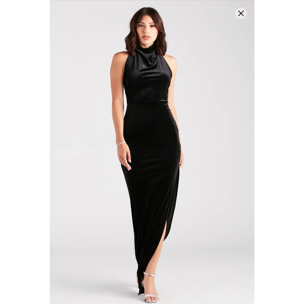 Windsor Mildred Velvet Halter Slit Long Dress